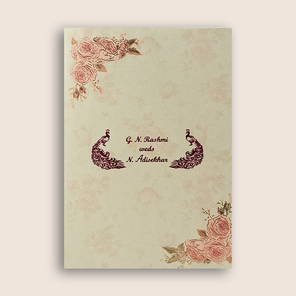 Cream Rose Floral Wedding Card - KNCM4041