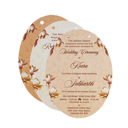 Beige Brown Floral Laser Cut Wedding Card - KFR14040