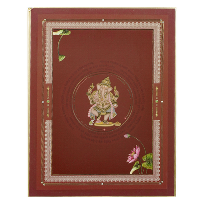 Maroon Ganesha Motif Padded Wedding Card-KBM05240