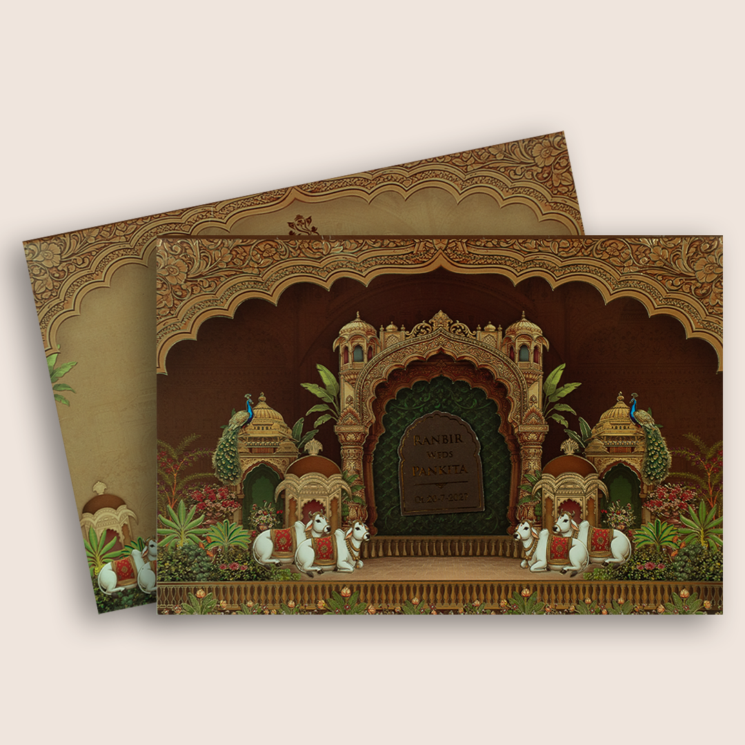 Brown Kaamadhenu Marriage Invitations - KSH18860