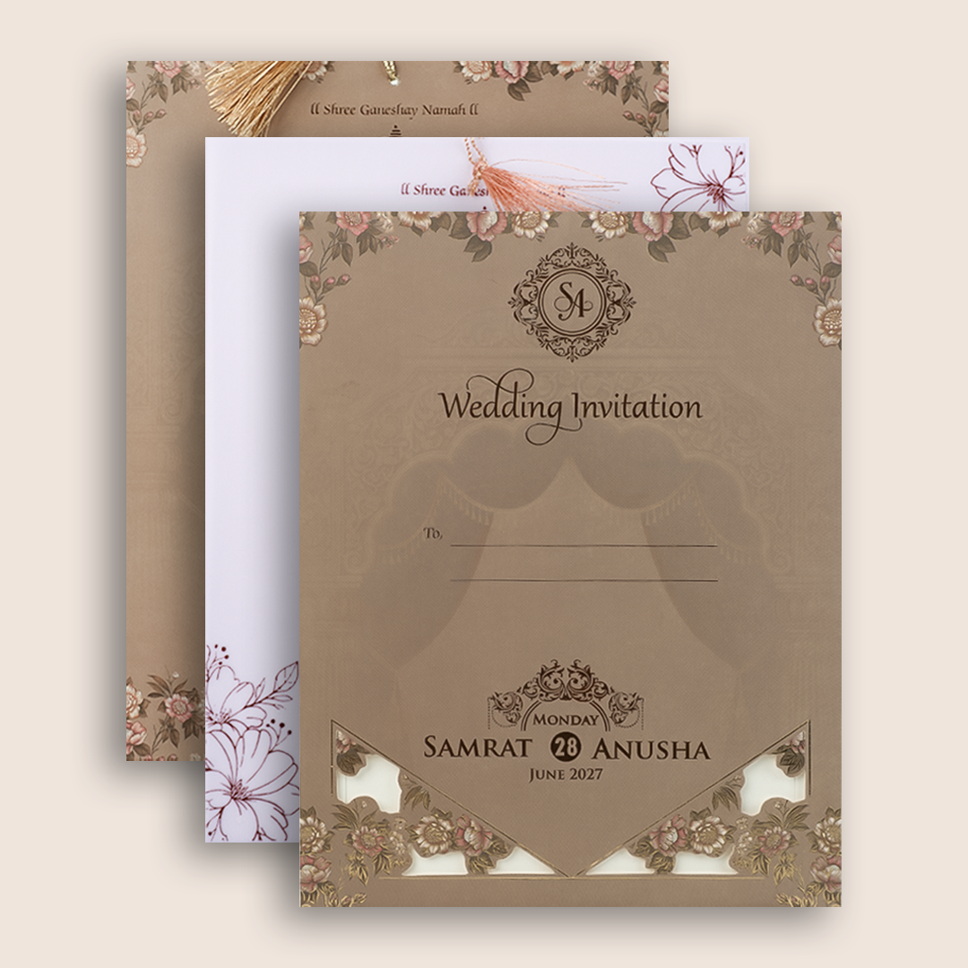 Pastel Brown Laser Cut Invitation Card - KVN07880