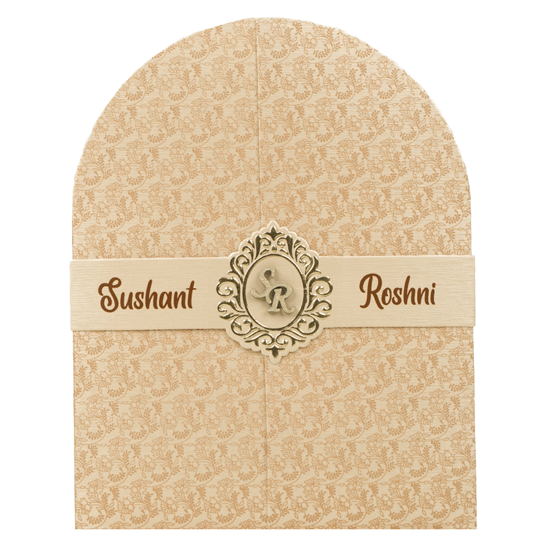 Cream Textured Arch Wedding Card-KSI65060