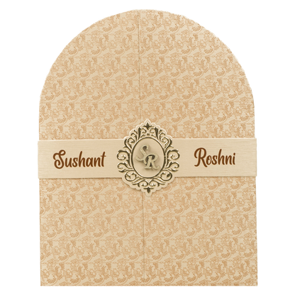 Cream Textured Arch Wedding Card-KSI65060