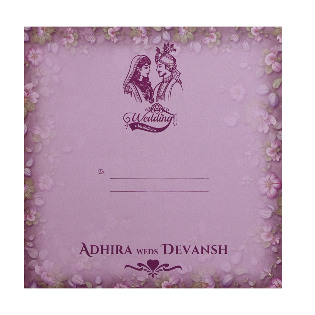 Purple Floral Padded Wedding Card - KSH72800