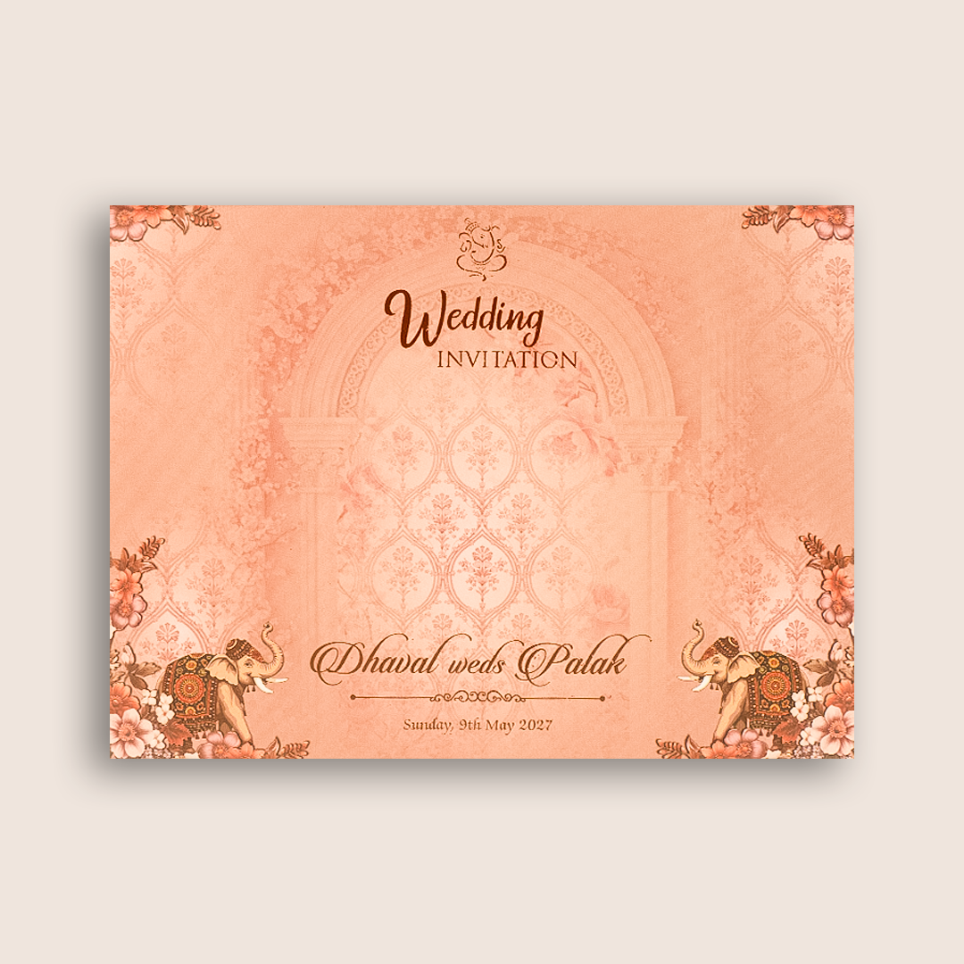 Pink Elephant Embossed Door Style Padded Wedding Card - KVN07910