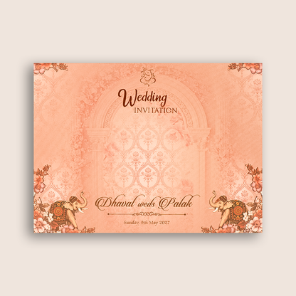 Pink Elephant Embossed Door Style Padded Wedding Card - KVN07910