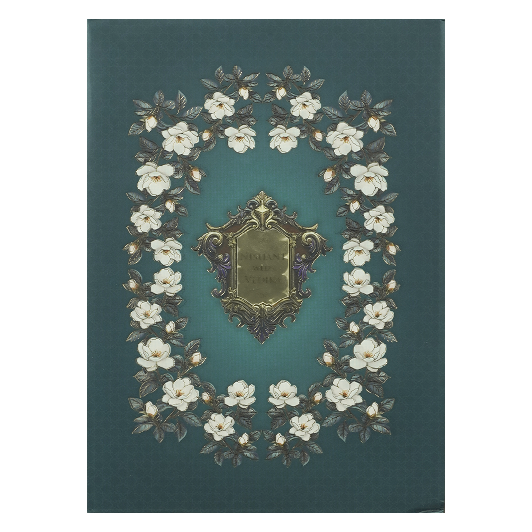 Blue Floral Gold Frame Padded Wedding Card-KRE27970