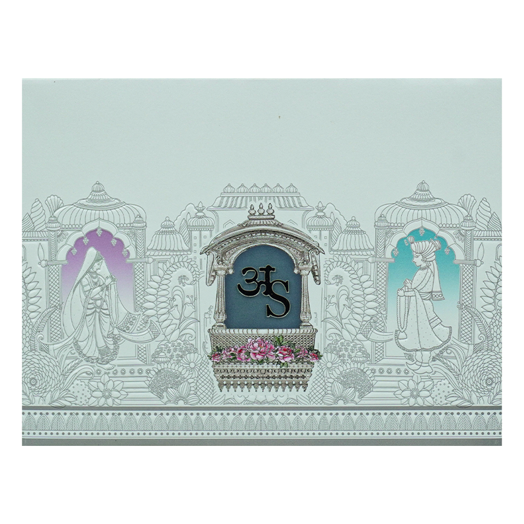 White Padded Floral Bride Groom Wedding Card-KRC31060