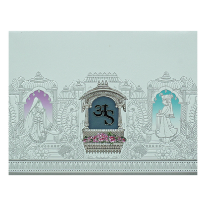 White Padded Floral Bride Groom Wedding Card-KRC31060
