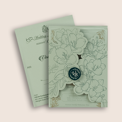 Pastel Green Floral Laser Cut Wedding Invitation - KMARA531