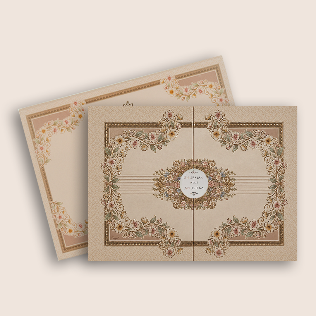 Pale Pink Floral Door Style Padded Wedding Card - KRB10800