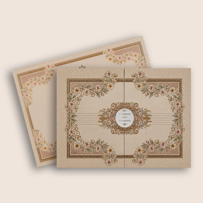 Pale Pink Floral Door Style Padded Wedding Card - KRB10800