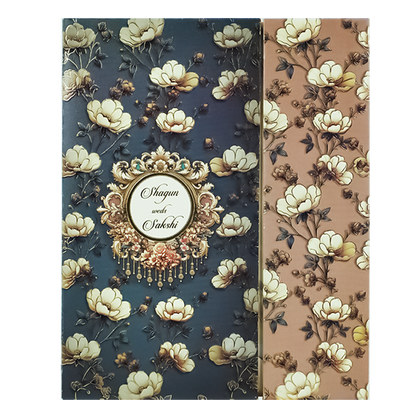 Blue Padded Floral Wedding Card-KAK01430