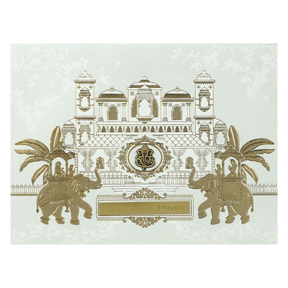White Palace Royal Elephant Padded Wedding Card-KRE28360