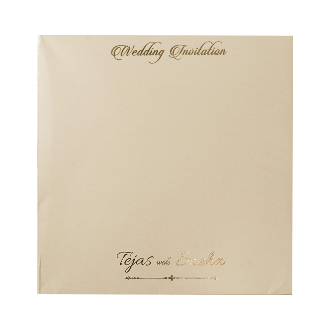 Cream Gold Square Pattern Padded Wedding Card-KMMWD1155