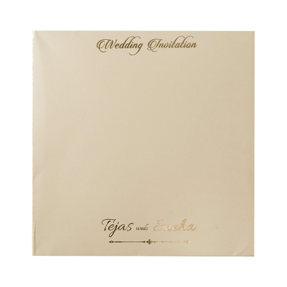 Cream Gold Square Pattern Padded Wedding Card-KMMWD1155