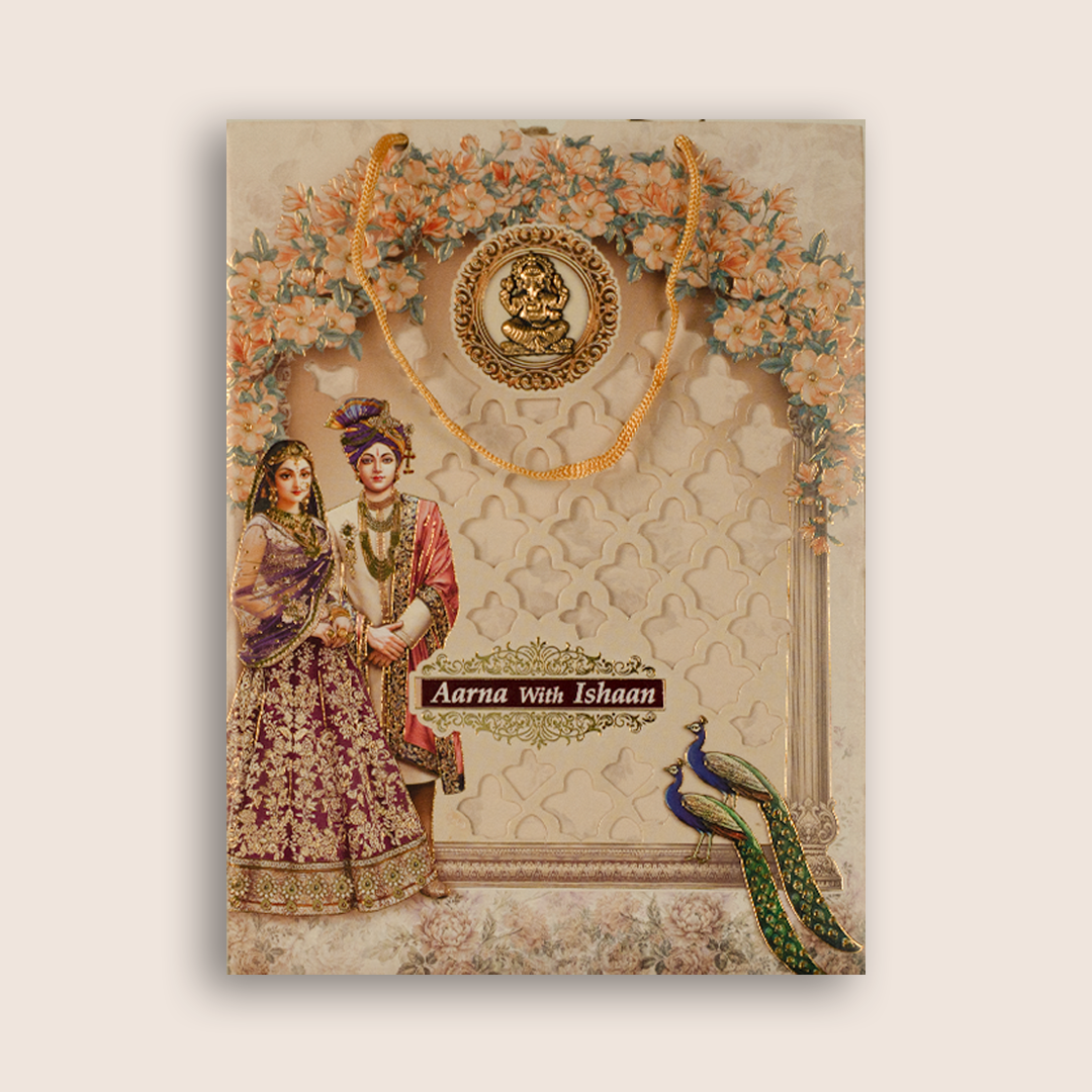 Cream Bride Groom Laser Cut Bag Style Wedding Card -KSH73210