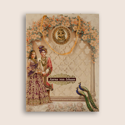 Cream Bride Groom Laser Cut Bag Style Wedding Card -KSH73210