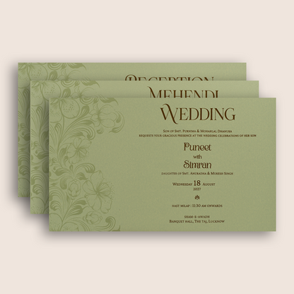 Pista Green Floral Padded Marriage Card - KPR024510