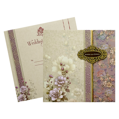 Cream Floral Bouquet Padded Wedding Card - KSH72610