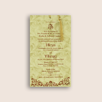 Burgundy Single Sheet Laser Cut Wedding Invitation - KNPD1191