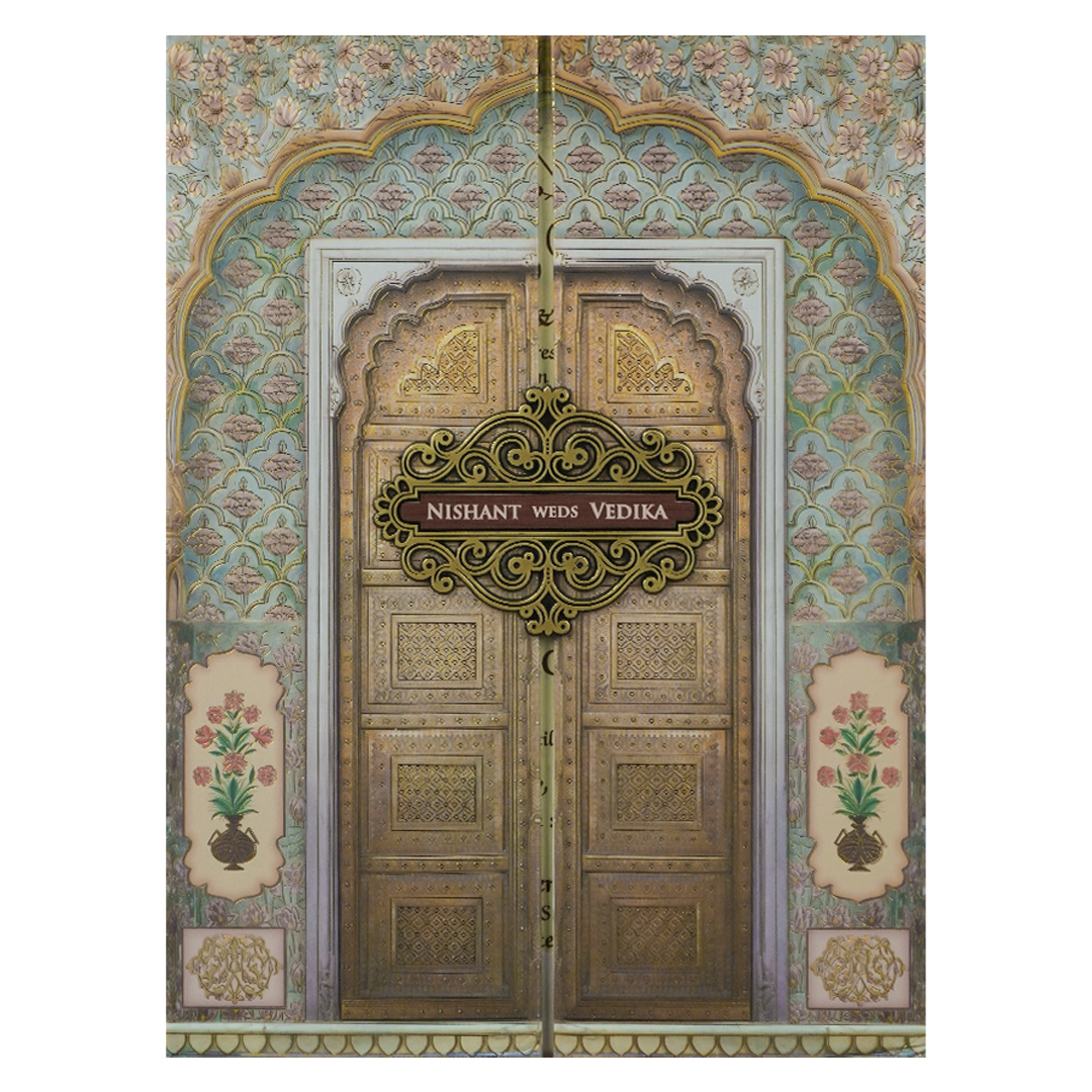 Royal Arch Palace Door Padded Wedding Card-KRE27890
