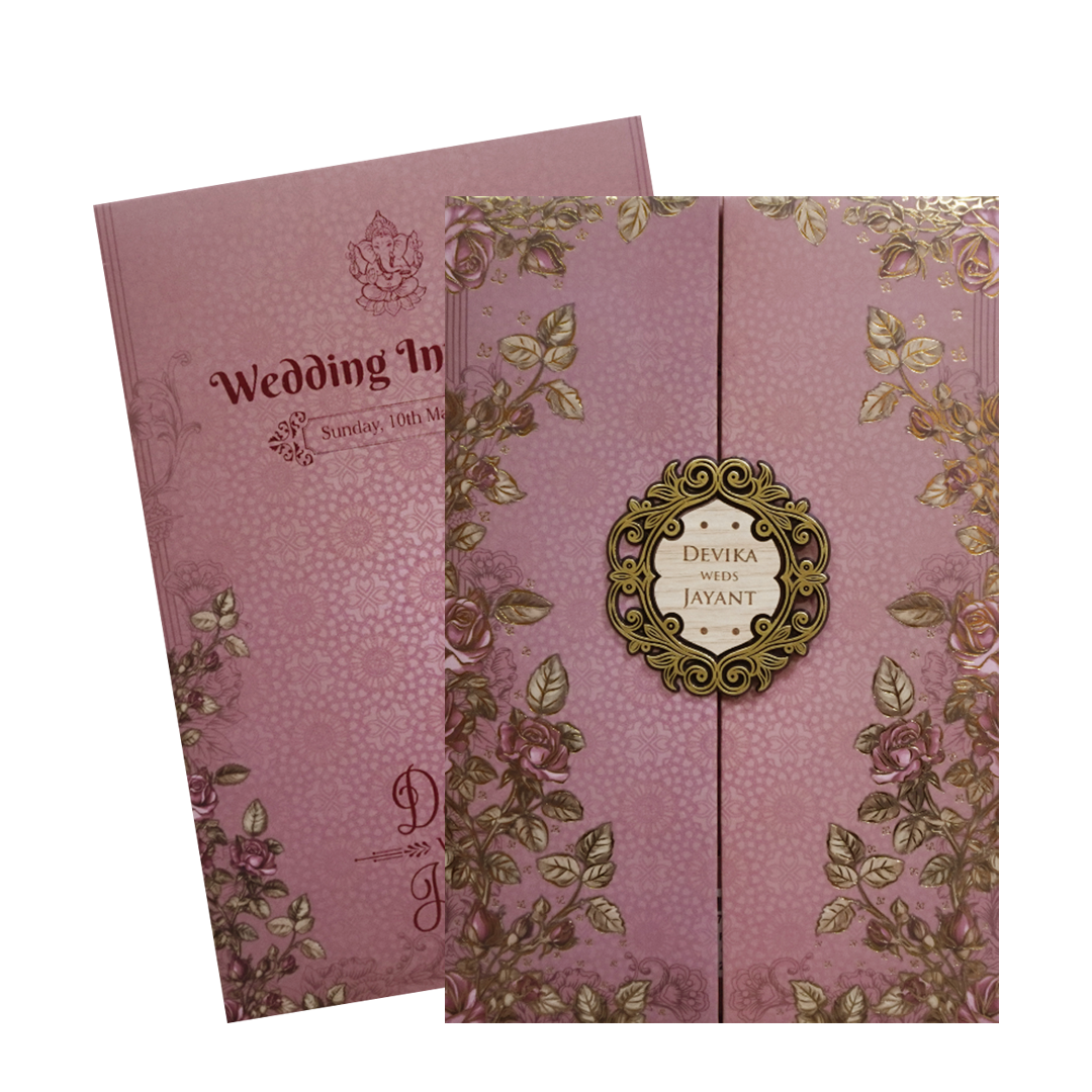 Little Purple Padded Embossed Floral Wedding Card - KVN07410