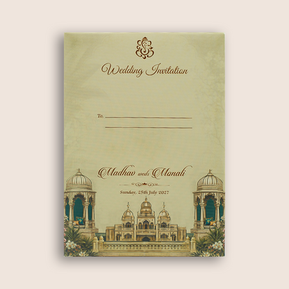 Green palace Padded Door Style Invitation Card - KJTS3696