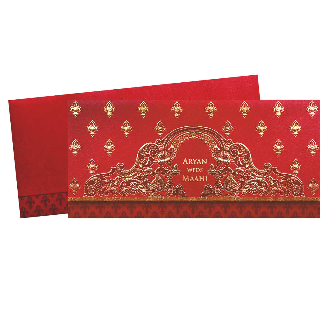 Red Gold Embossed Regal Wedding Invitation Card-KPR06270