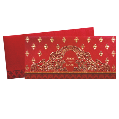 Red Gold Embossed Regal Wedding Invitation Card-KPR06270