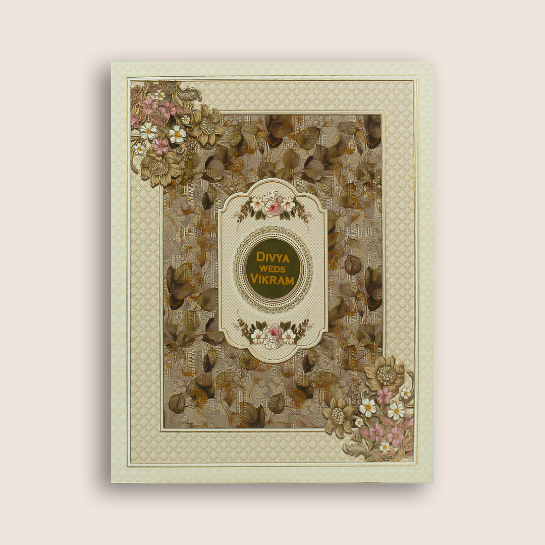 Brown Vintage Floral Pattern Wedding Card - KNKN6322