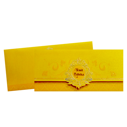 Yellow Gold Foil Embossed Floral Wedding Invitation Card-KPR06300