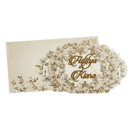 Cream Gold Floral Laser-Cut Wedding Card-KFR16150