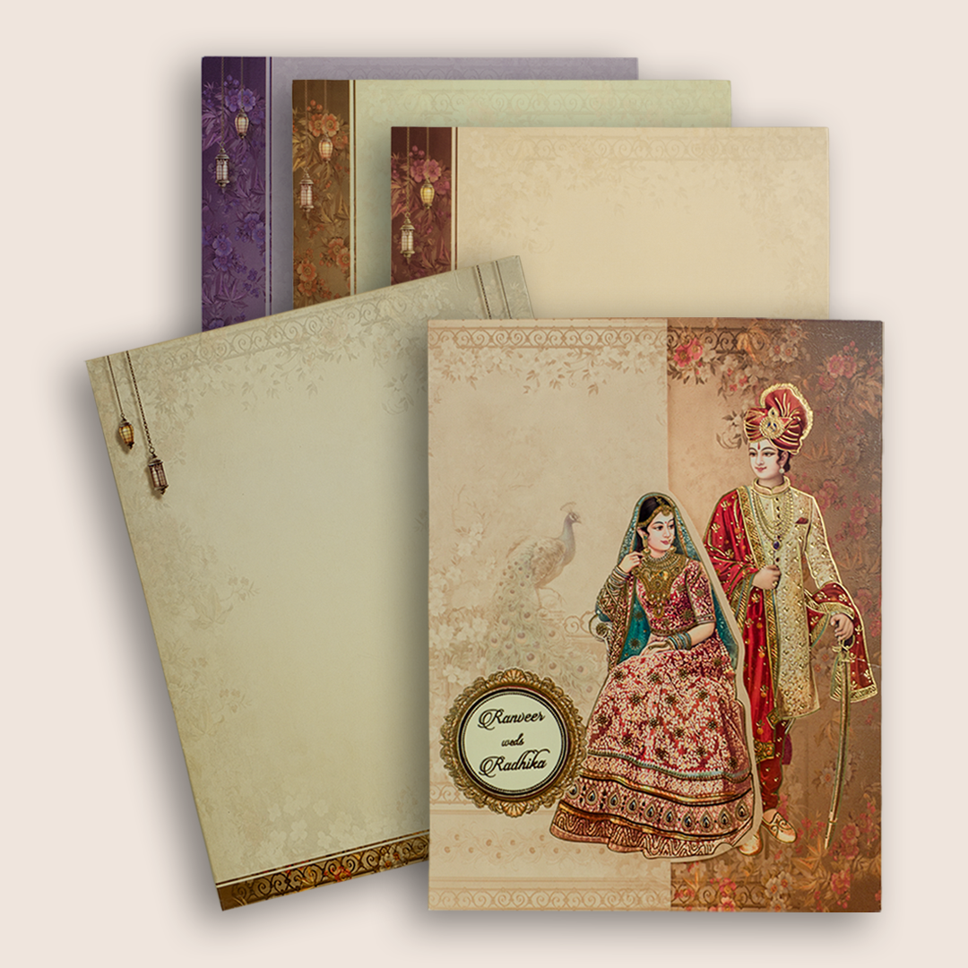 Beige Royal Bride Groom Door Style Wedding Card - KAA06350