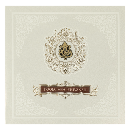 White Ganesha Floral Wedding Card-KRE27710