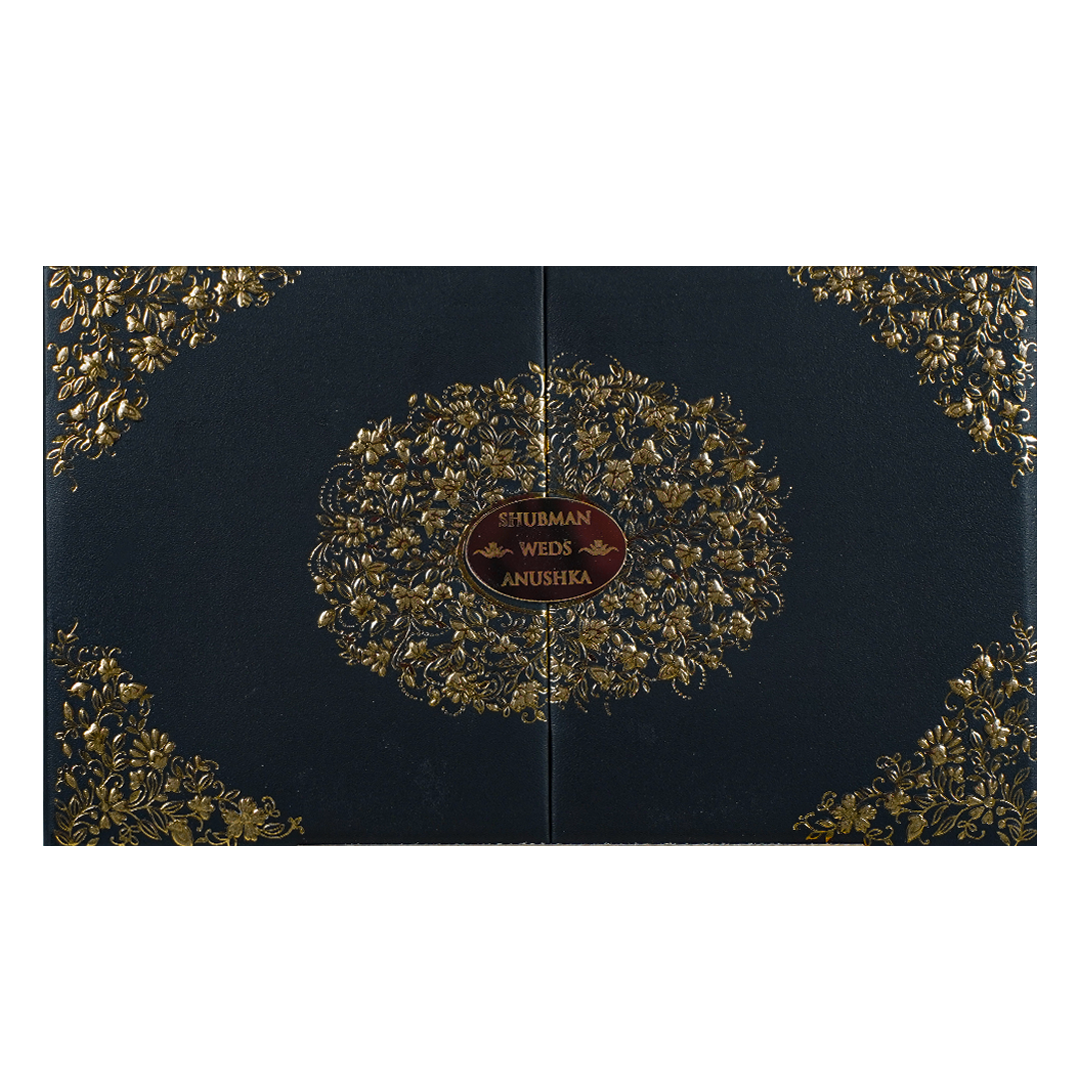 Black Gold Floral Padded Wedding Card-KRB09331