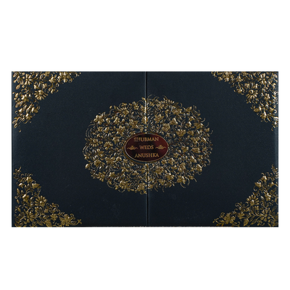 Black Gold Floral Padded Wedding Card-KRB09331