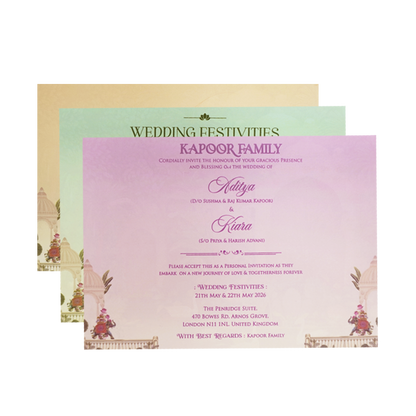 Cream Palace Elephant Procession Openable Wedding Card - KFR16430
