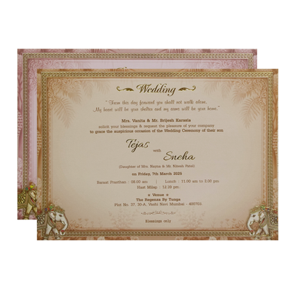 Green Palace Couple &amp; Elephant Padded Wedding Card-KMMEX8010