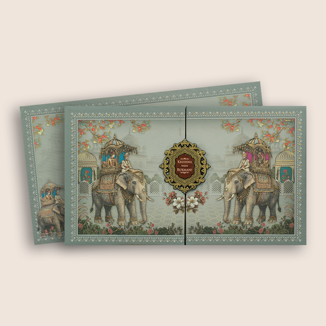 Grey Royal Baraat Padded Door Style Wedding Invitation - KJTS1920