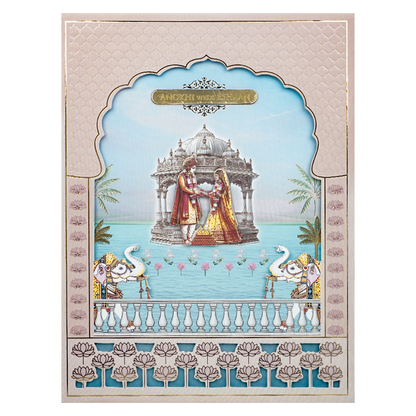 Pink Palace Laser Cut Padded Wedding Card-KJTS3689