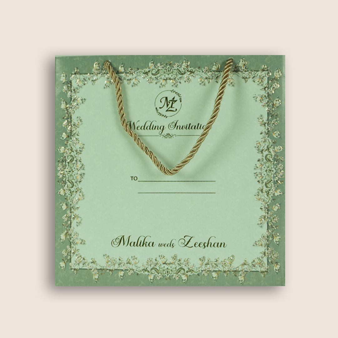 Pastel Green Embossed Floral Luxury Invitation Box - KSI32750
