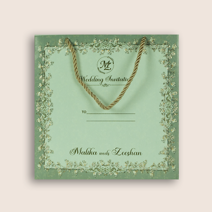 Pastel Green Embossed Floral Luxury Invitation Box - KSI32750