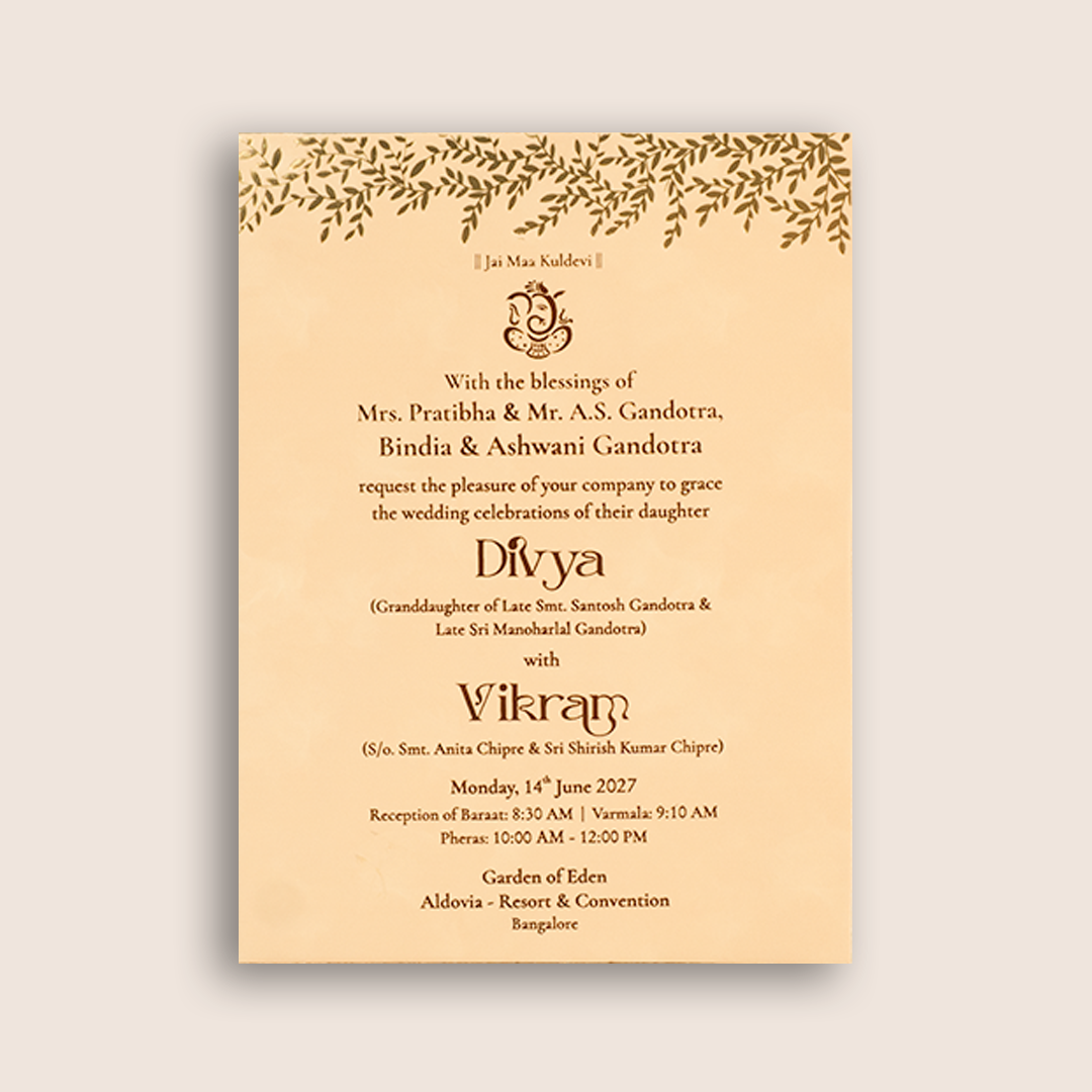 Beige Floral Single Sheet Wedding Invitation - KNPD1904