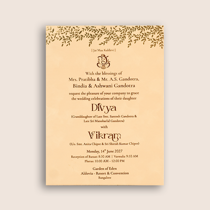 Beige Floral Single Sheet Wedding Invitation - KNPD1904