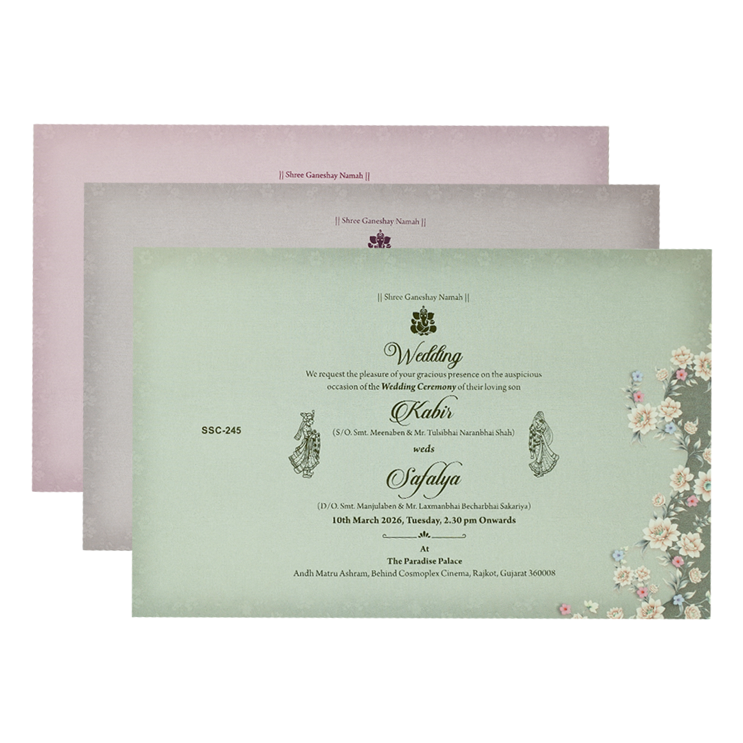 Blue Floral Padded Wedding Card-KSSC2450