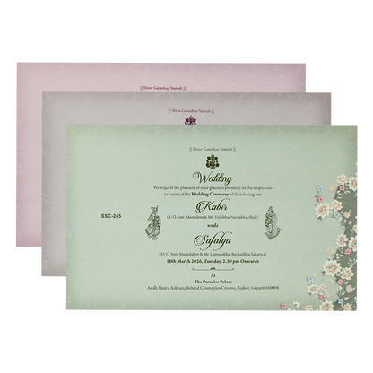 Blue Floral Padded Wedding Card-KSSC2450