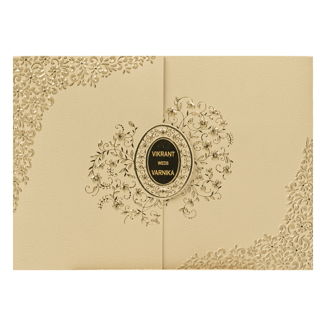 Cream Oval Floral Wedding Card-KSI64770
