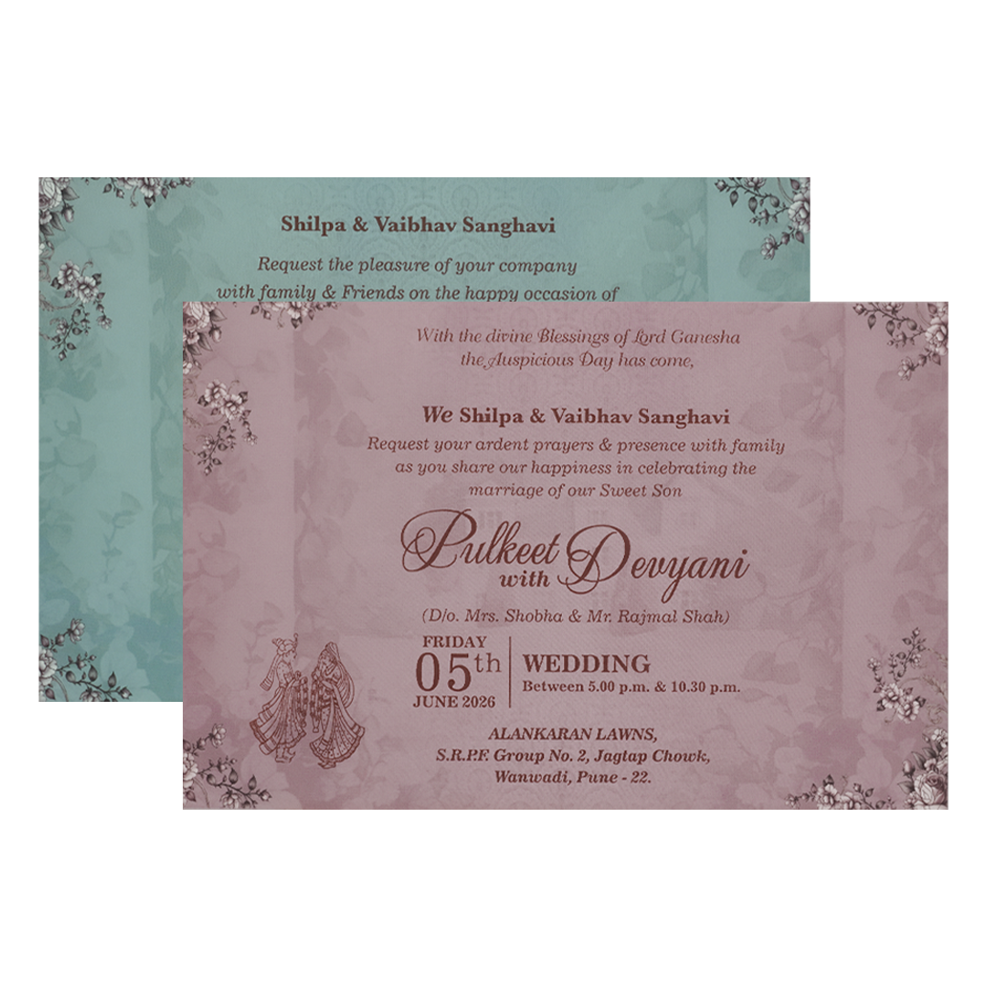 Lavender Bride Groom Padded Wedding Card-KJTS1837