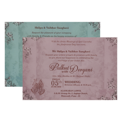 Lavender Bride Groom Padded Wedding Card-KJTS1837